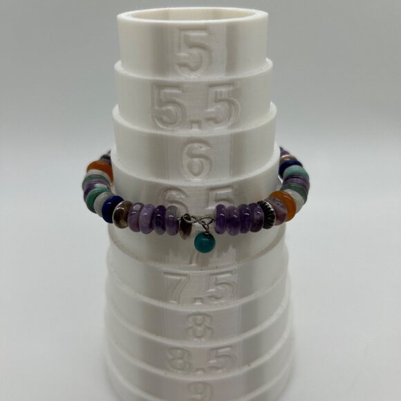 Vintage Carolyn Pollack Sterling Silver Multi Gemstone Memory Wire Bracelet 90s - Picture 13 of 13